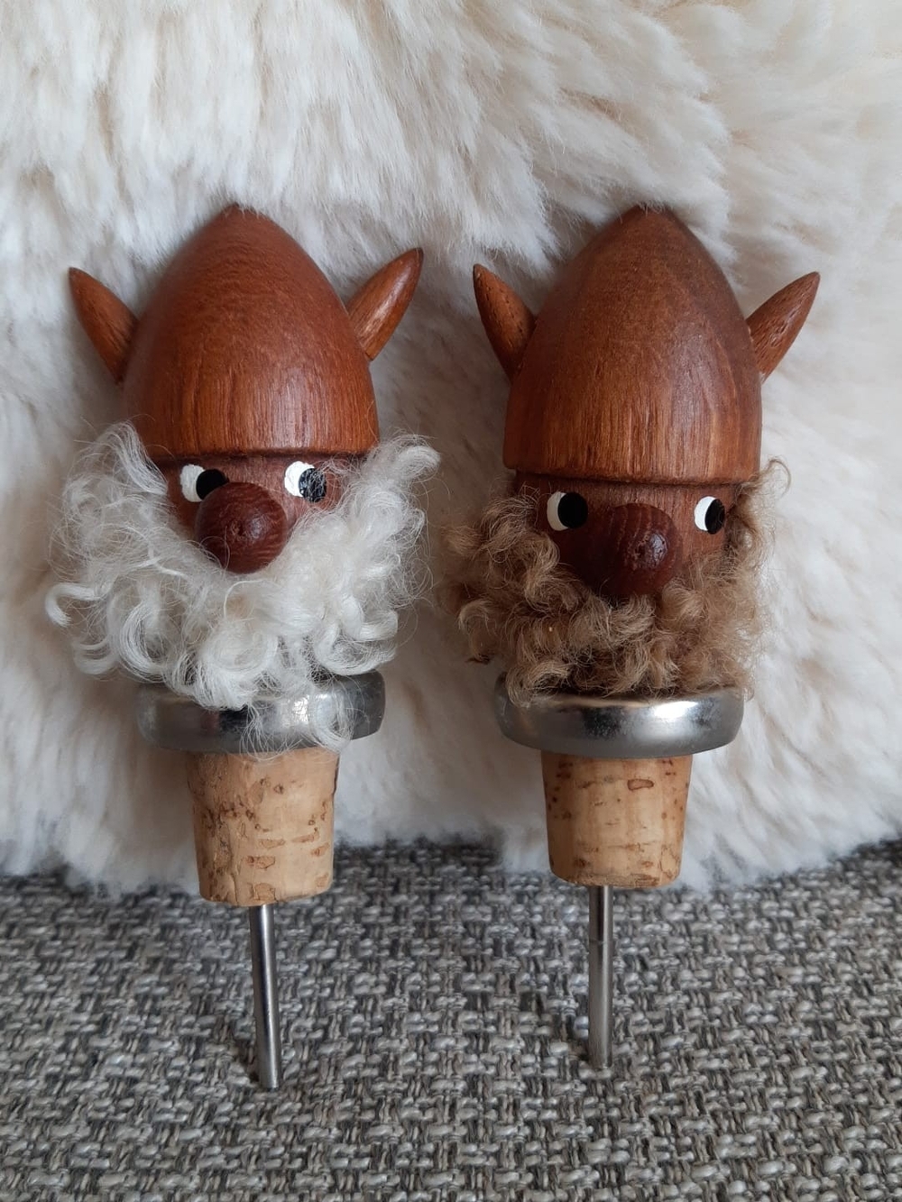 Rare 1960s Danish Teak Wooden Viking Wine Stopper Set